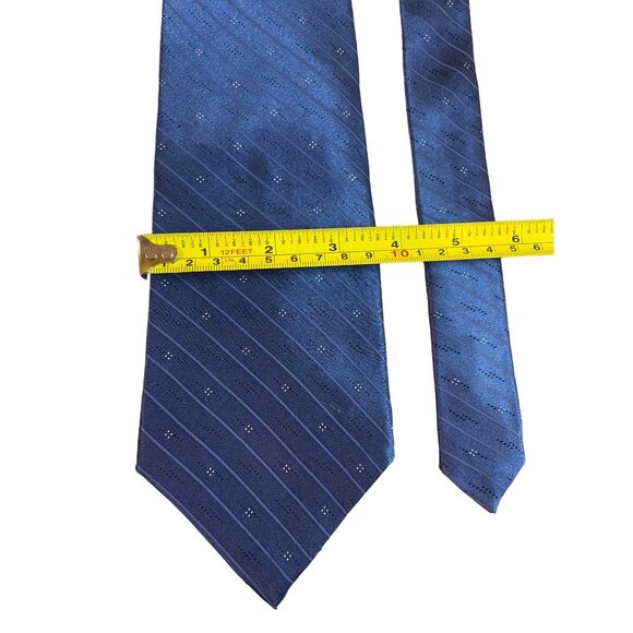 Van Heusen Mens Silk Neck Tie Made in USA Solid Blue Stripe Diamond Dots Work - Picture 3 of 6